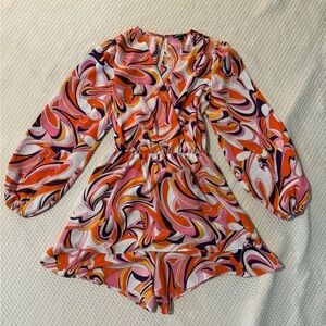 Express Romper Size M - 70s inspired - White Orange Pink & Purple - EUC Like new